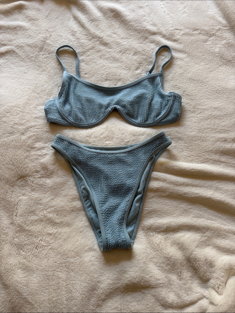 Abercrombie & Fitch Ribbed Underwire Bikini Set — Dusty Blue
